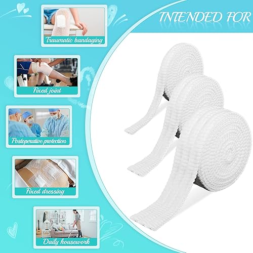 Miniatura 7 de Treela 3 rollos de 3 tamaños, vendaje tubular de red de retención elástica para heridas, paquete variado para almacenamiento en el hogar,