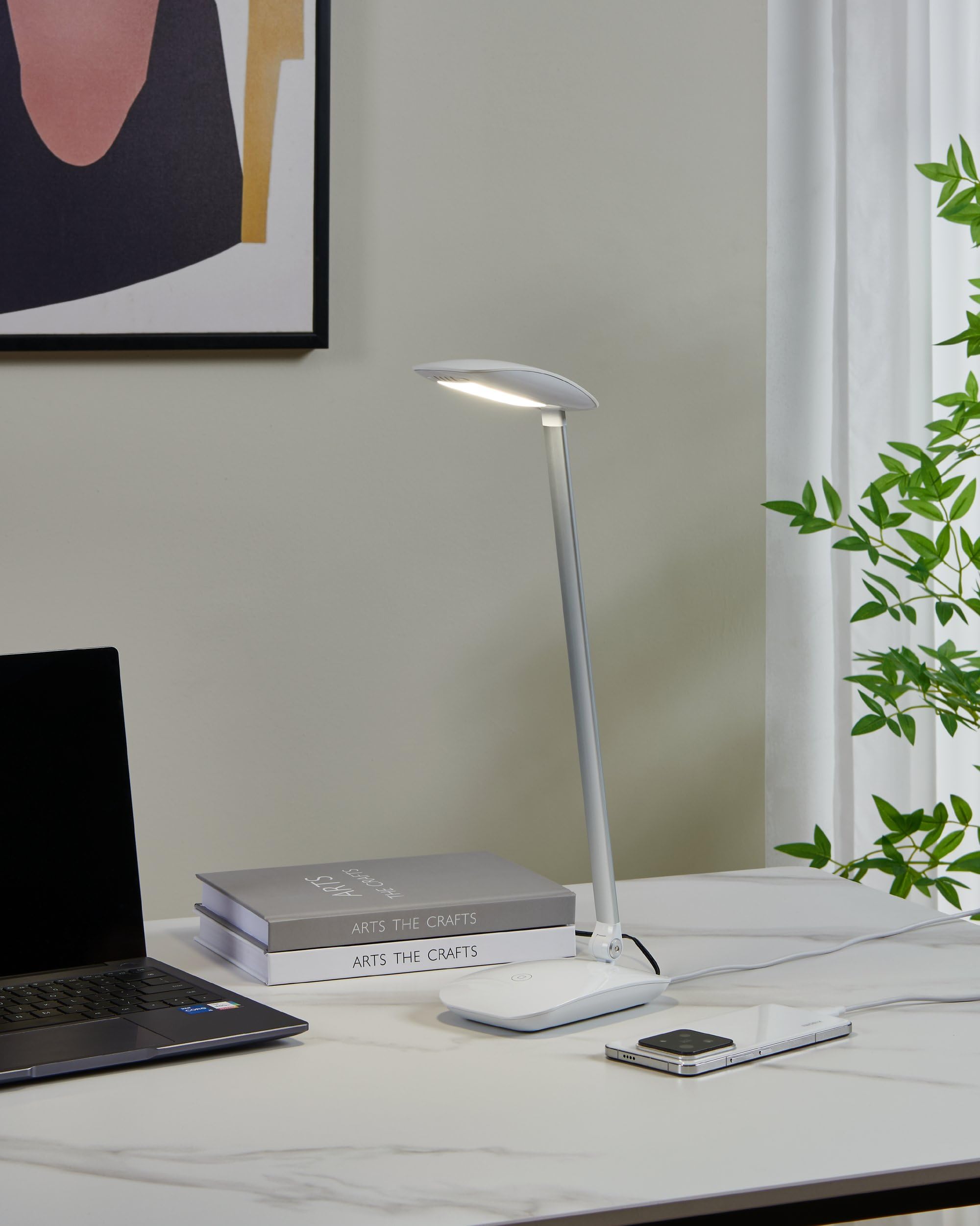 EGLO LED Tischlampe Cajero, 1 flammige Tischleuchte mit Touch, dimmbar | USB Lampe, Schreibtischlampe, Minimalismus aus hochwertigem Kunststoff, Bürolampe in Weiß