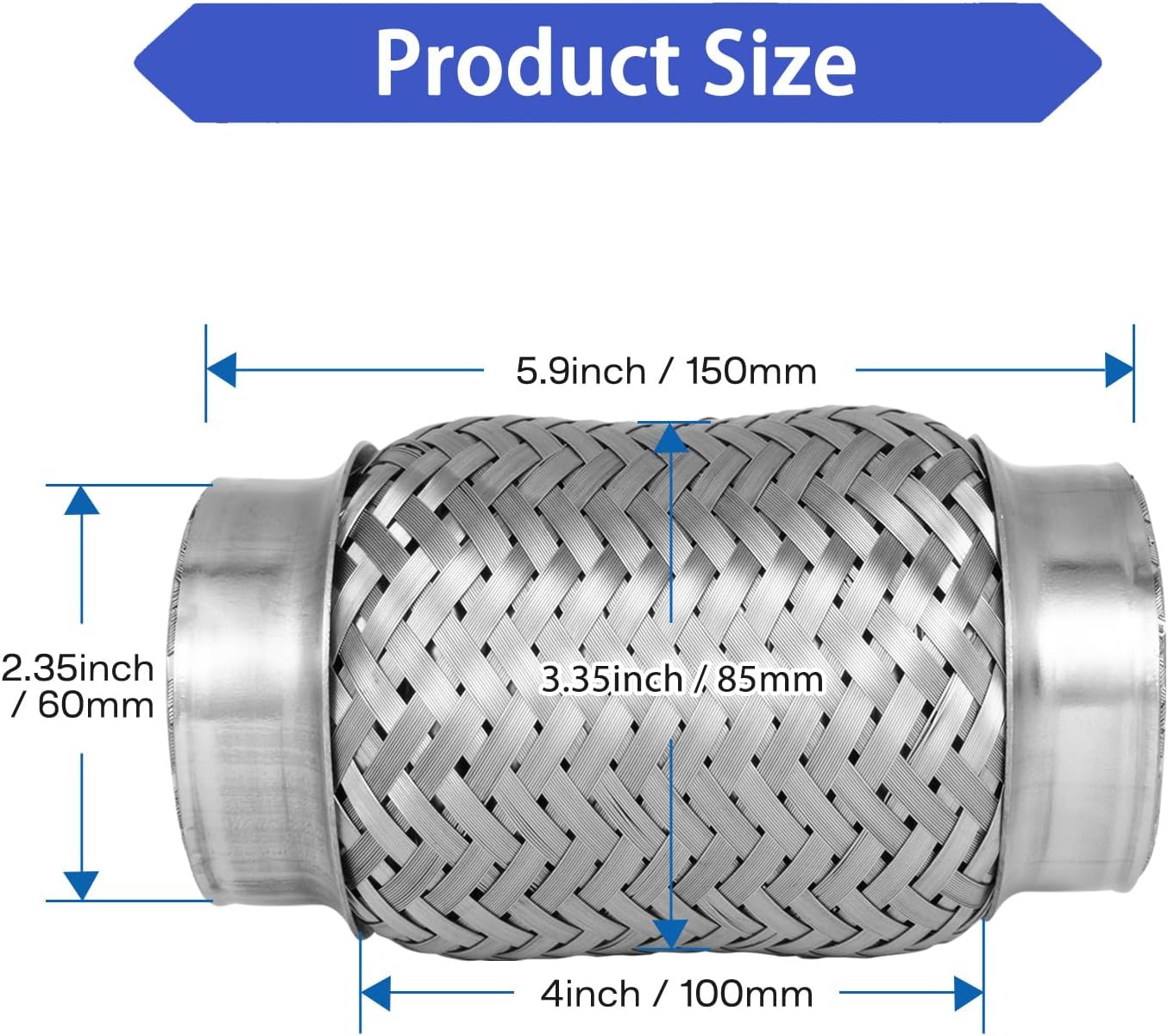2PCS Exhaust Flex Pipe 2.35" X 5.9"Stainless Steel Heavy Duty,Double Braid Exhaust Flex Pipe,Universal Exhaust Flex Pipe 2.35 Inch (2.35"X 5.9")