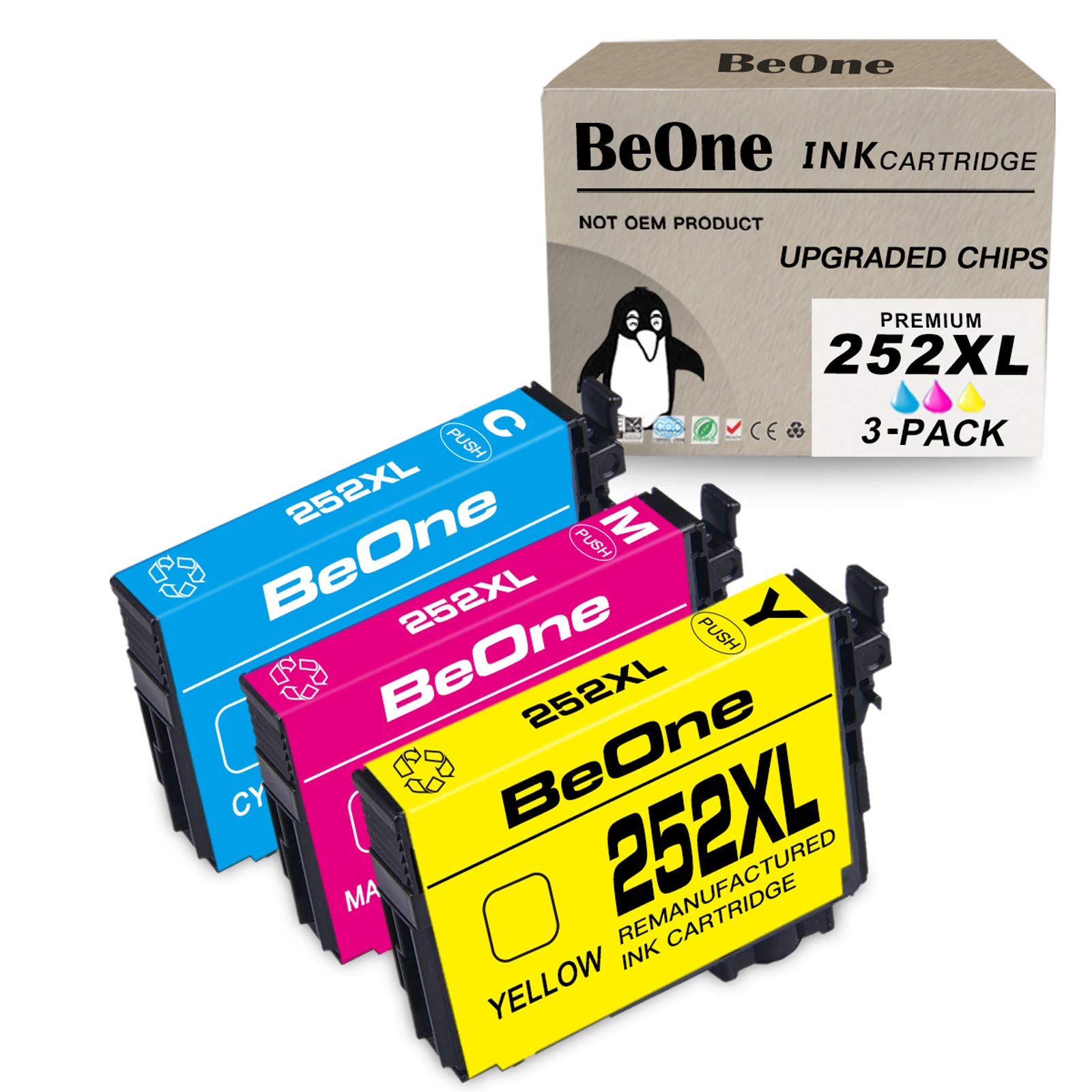 BeOne 252XL Ink Cartridges Remanufactured Replacement for Epson 252 XL T252 T252XL 3-Pack Use with Workforce WF-3620 WF-3630 WF-3640 WF-7110 WF-7210