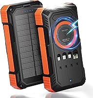 Vista 1 de ERRBBIC Cargador solar de batería 49800mAh, cargador portátil de 22.5W, carga inalámbrica de 15W, cargador de panel solar, cuatro cables 2-Naranja