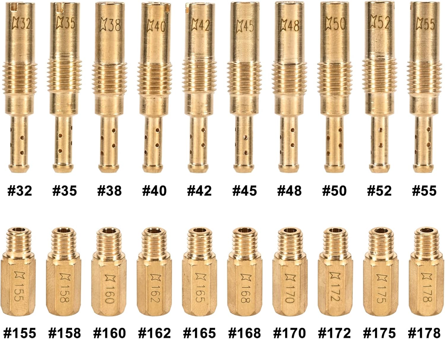 20PCS Carburetor Repair Accessories Kits, 10PCS Carburetor Main Jets and 10 Pcs Slow Pilot Jets Compatible for PWK Keihin FCR OKO KOSO PE, Brass Jet Kits 20PCS-D
