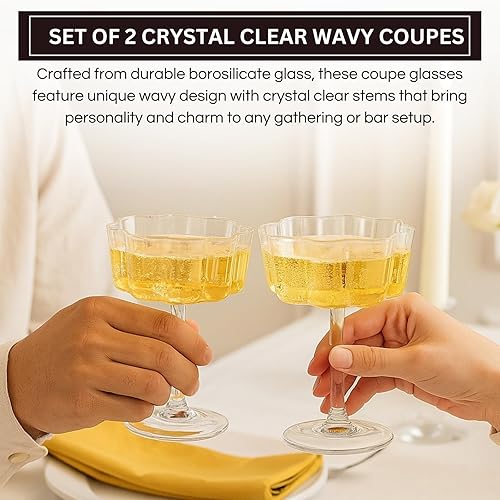 Miniatura 3 de Khen Flower - Juego de 2 copas de cóctel coloridas de 7 onzas y champán, Prosecco, Mimosa, cristalería de cristal transparente