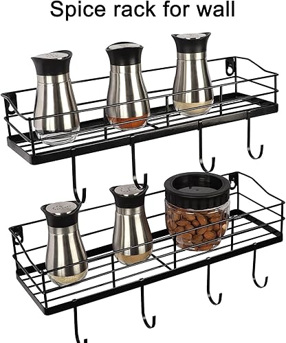 Miniatura 8 de Lyeasw Black Floating Shelves Wall Mounted with 8 Removable Hanging Hooks, 15-Inch Adhesive Shower Shelf Organizer for Bathroom Kitchen Storage