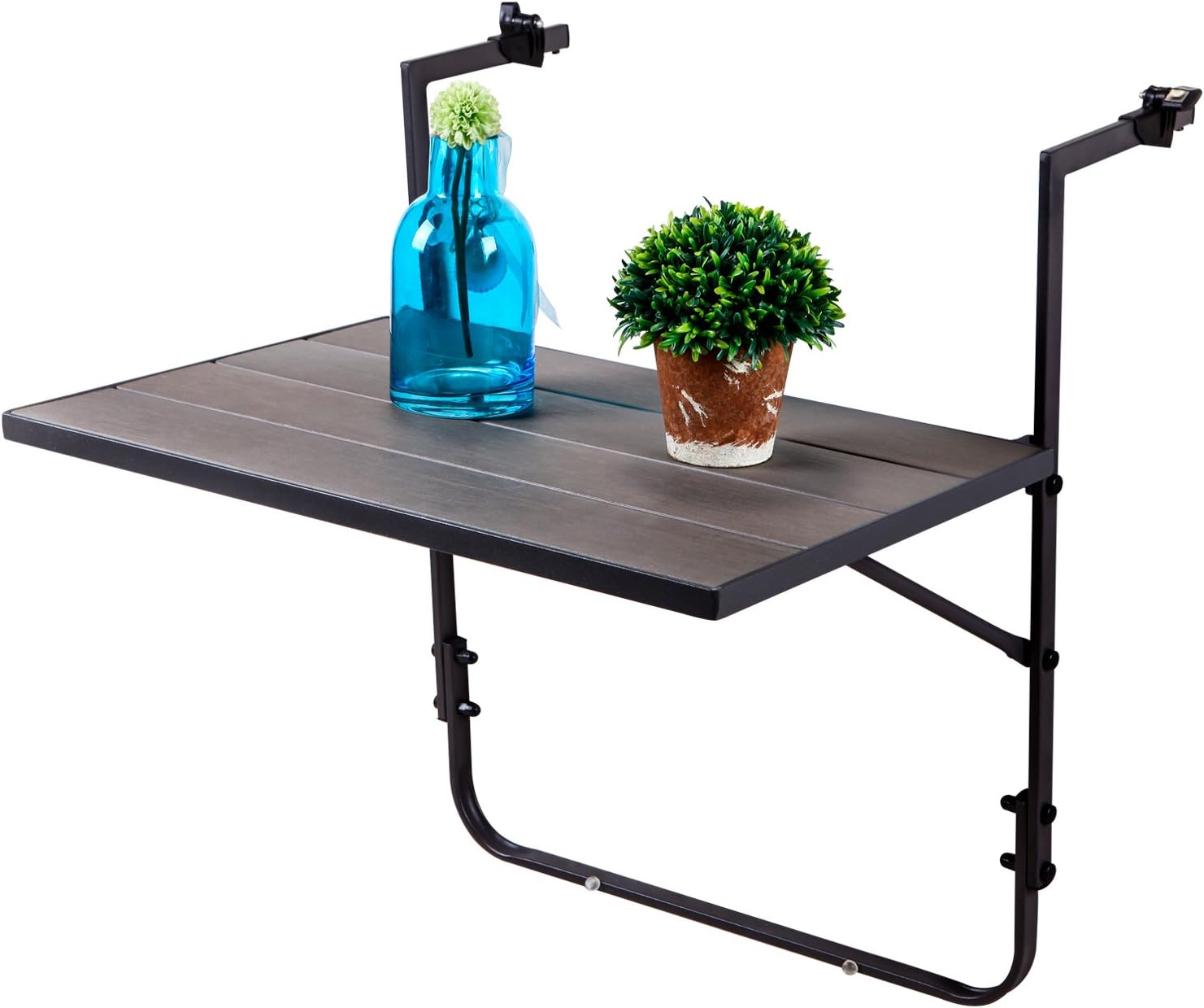 LCH Outdoor Balcony Table Folding Deck Table Steel Frame Patio Stand Hanging Railing Serving Table Adjustable for Garden Porch, Black