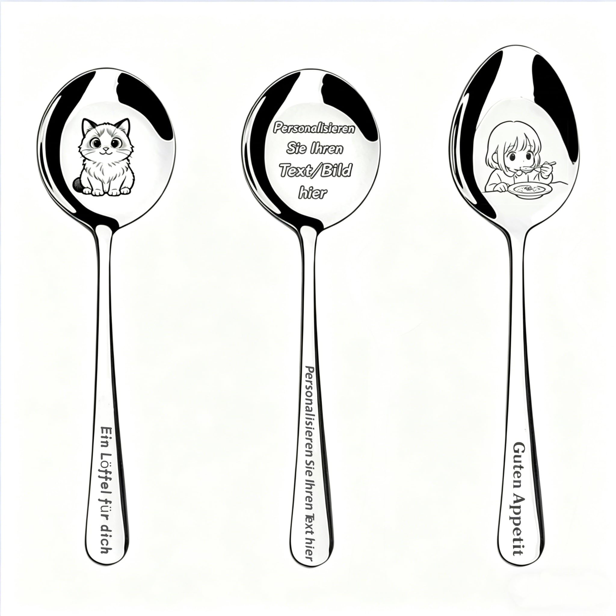 Personalised Engraved Spoon | Custom Pet & Human Portrait | Stainless Steel Coffee Tea Dessert Spoon | Unique Keepsake Gift for Pet Lovers | Multiple Sizes