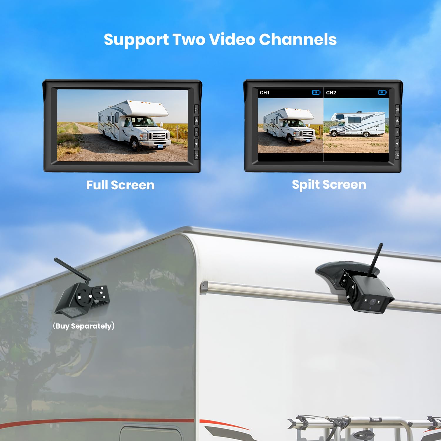 7.2'' DVR Portable Solar AUTO-VOX Wireless RV Backup Camera System - 7 ...