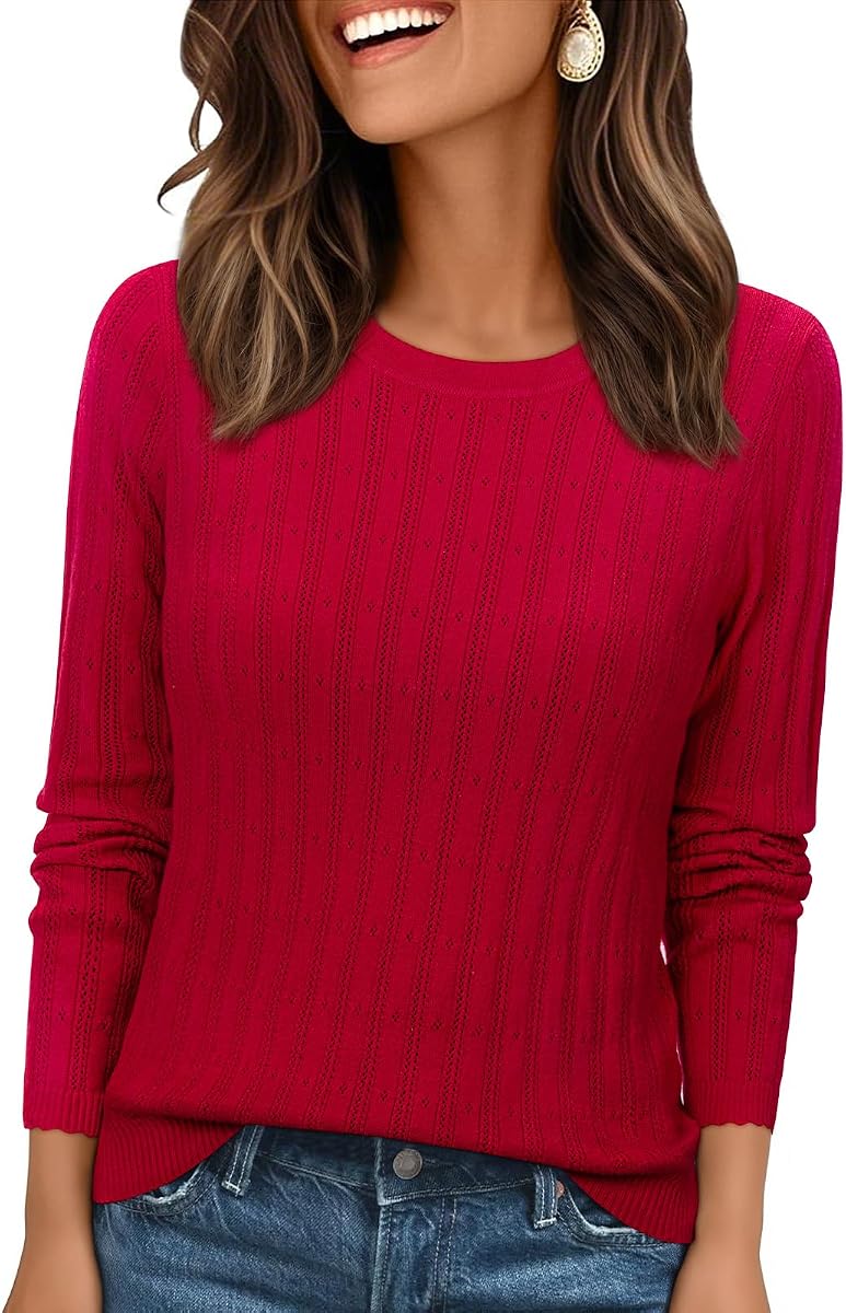 Lightweight Dressy Casual Sweaters for Women Soft Fitted Crochet Knit Tops Early Fall Fashion 2026