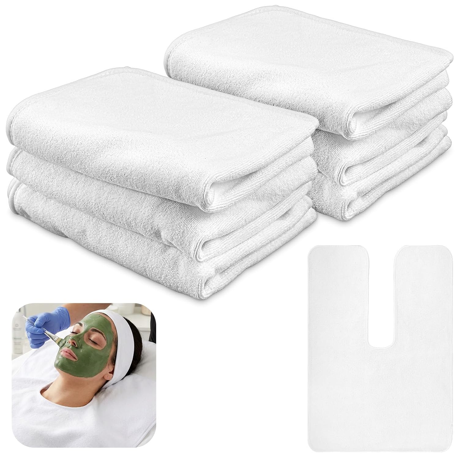 6 Pack Facial Towels for Estheticians Microfiber Face Towels U Shaped Spa Towel for Facial Steam Massage Beauty Salon Skincare White 15.7x23.6 Inches