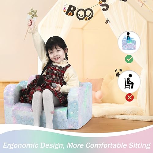 Miniatura 134 de MeMoreCool Sofá de dinosaurio para niños, silla plegable para niños pequeños, sofá cama convertible que brilla en la oscuridad, salón plegable para