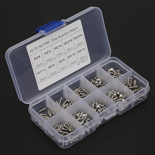 Miniatura 5 de Juego de 240 tornillos hexagonales M2x6 M2x8 M2x10 M3x6 M3x8 M3x10 M3x12 M2.5x6 M2.5x8 M2.5x10 Juego de tuercas hexagonales de acero inoxidable con