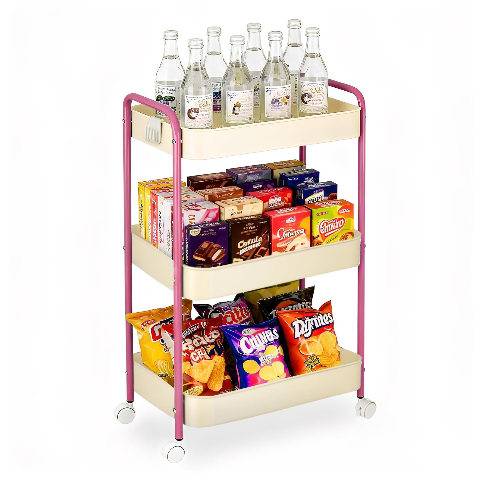 Carrito de almacenamiento de metal de 3 niveles con ruedas, carrito de cocina con asa, carrito de almacenamiento de malla para manualidades, carrito de baño, estante para verduras y organizador