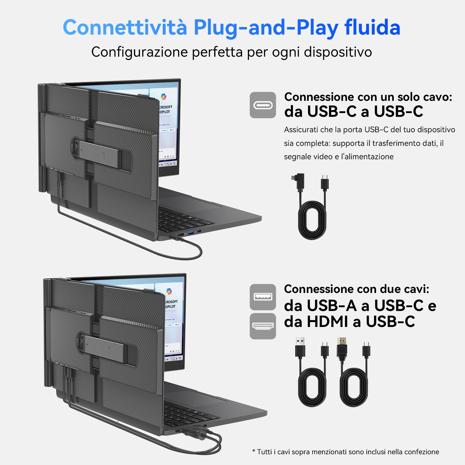 Blackview Monitor Portatile per Laptop, 15,6“ FHD 1200P 100% sRGB FHD Ultra Leggero Adatto a Tutte Dimensioni Laptops Venire con Type-C USB HDMI Plug-Play per Mac, Windows, Chrome, Android