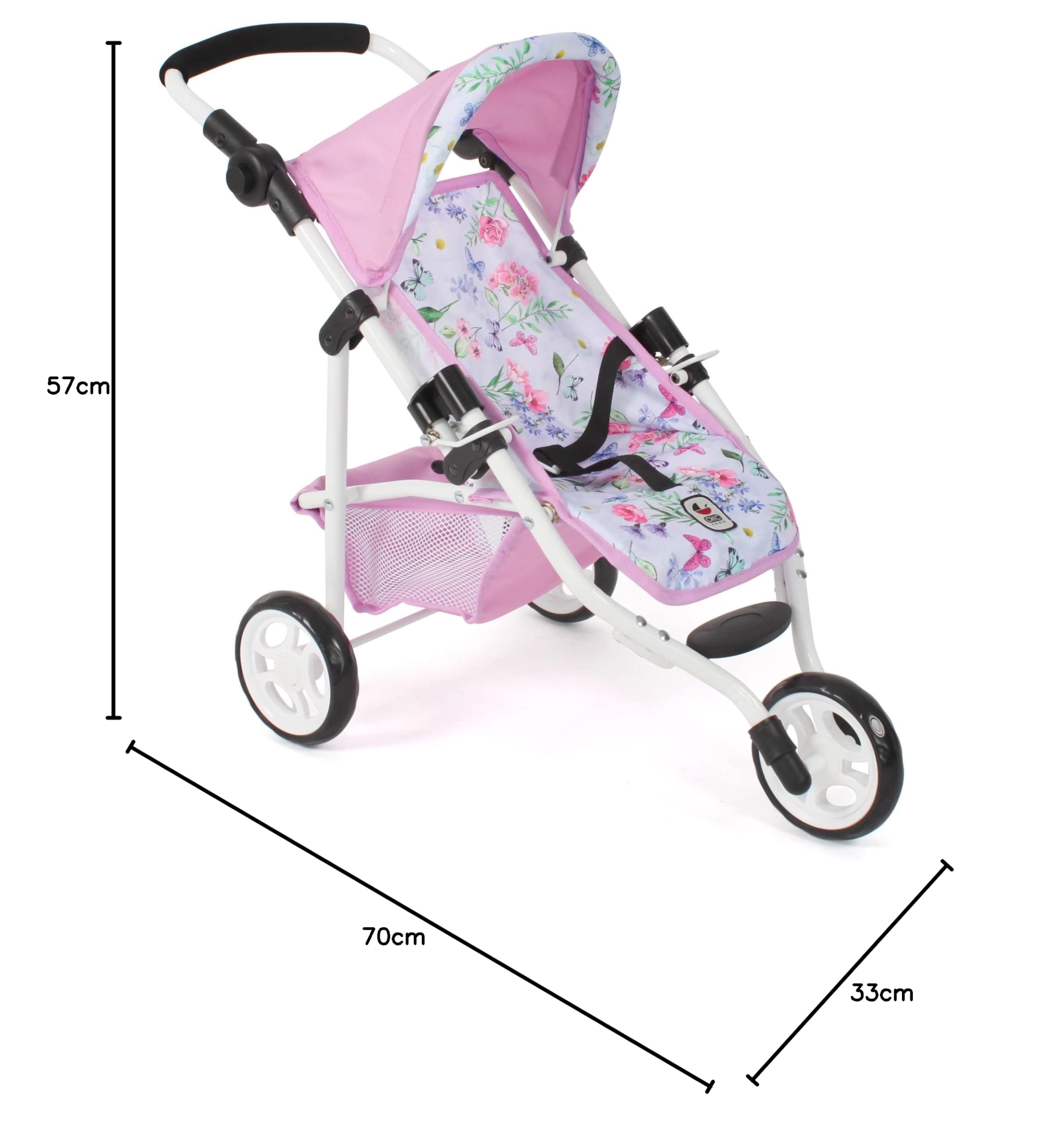 Bayer Chic 2000 - Passeggino per bambole, Lola, jogging, jogger, passeggino per bambole, 612-53, fiori, rosa, 70 x 33 x 62 cm