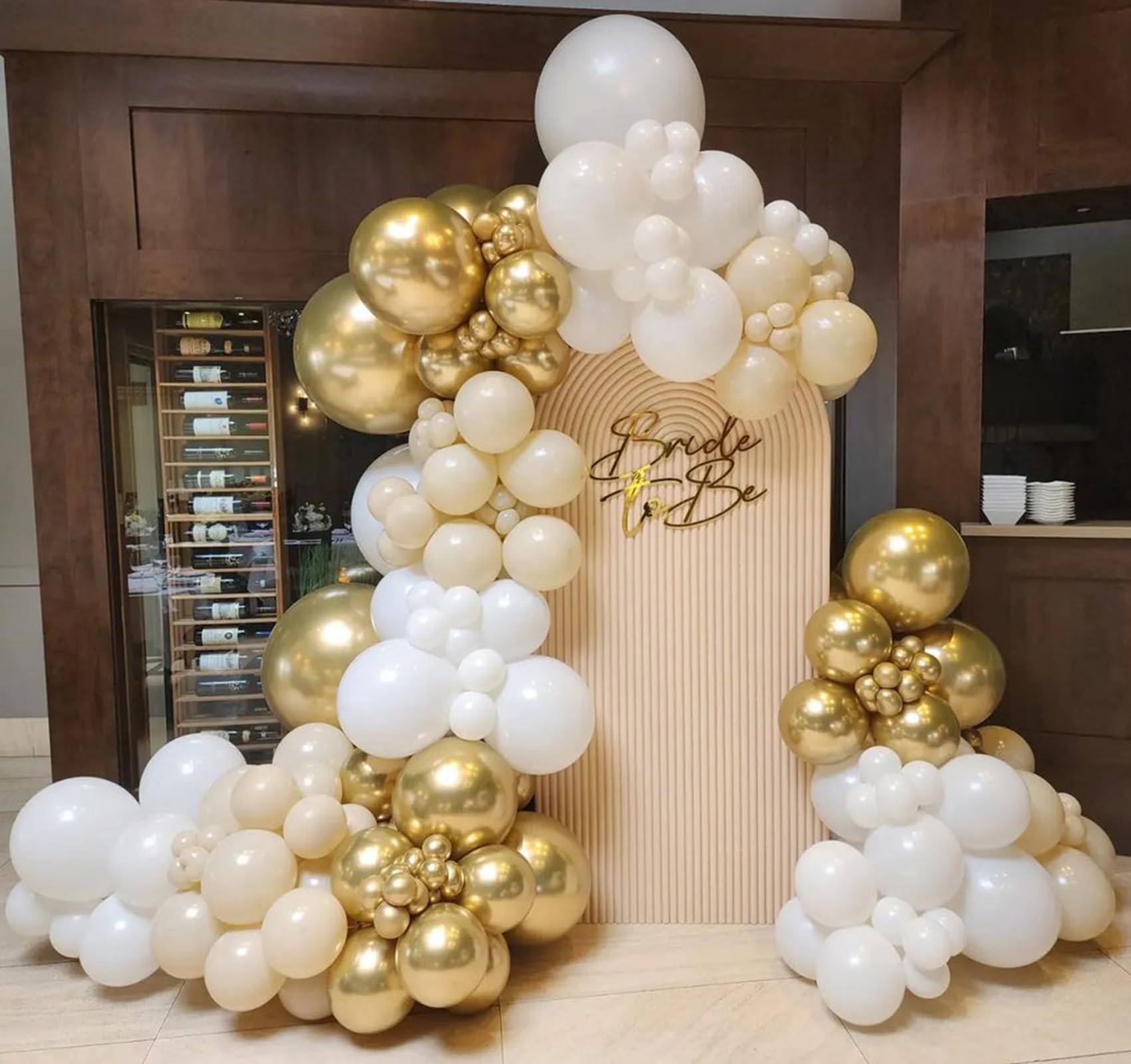 White and Gold Balloon Arch Kit,134pcs 18/12/10/5inch Netural Nude White Sand and Metallic Gold Balloon Garland for Boho Wedding Baby Shower baptism