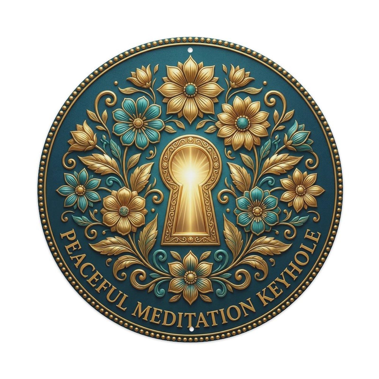 Vintage Peaceful Meditation Keyhole Flower Zen Yoga Metal Tin Sign