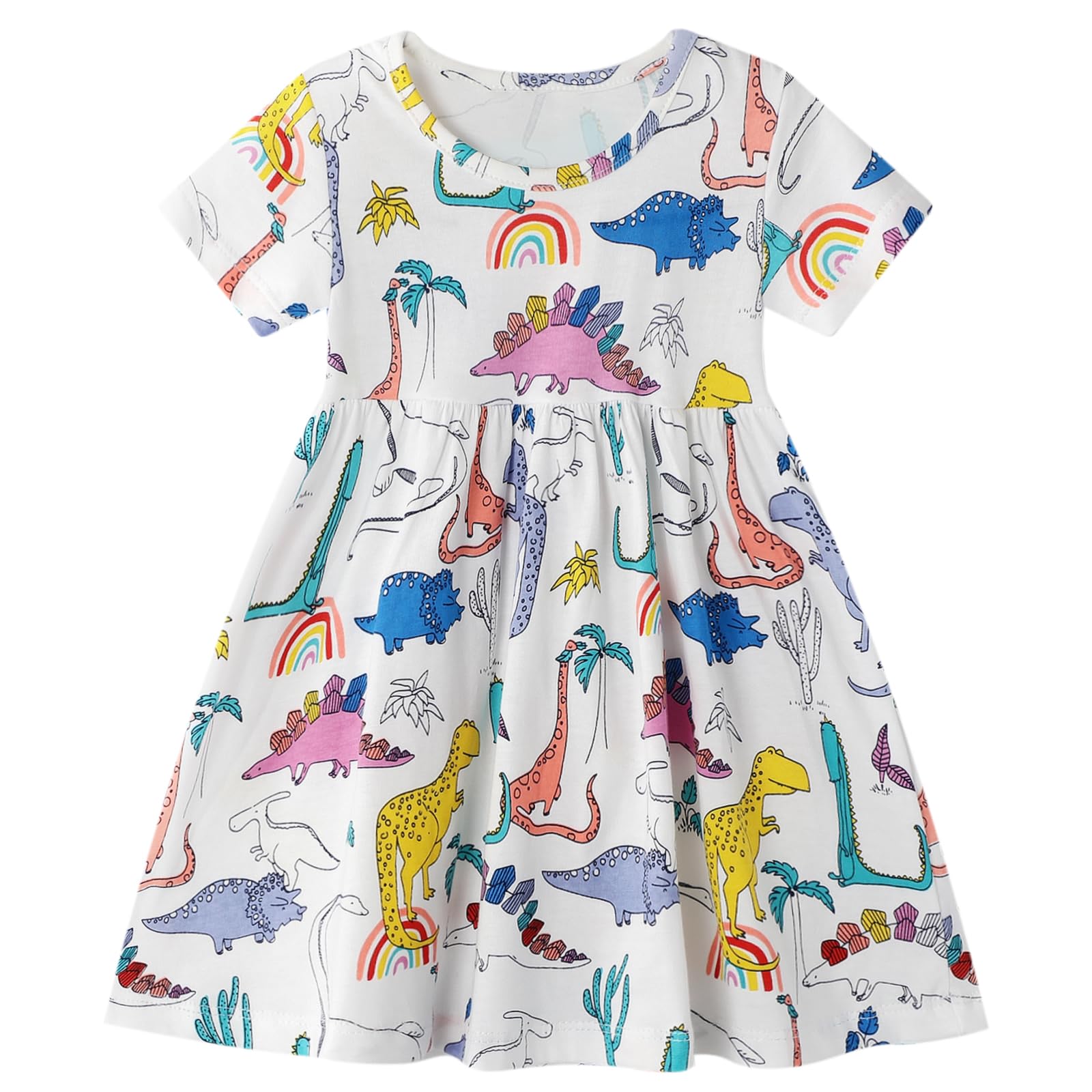 Dinopjs Kleider für Kleines Mädchen Kurzarm Kleid Cartoon-Stil Regenbogen Ozean Prinzessinnenkleid Dino Giraffe Osterhase Meerjungfrau Kinder Prinzessin Kostüm Tägliche Sommer Rock Ferienkleider
