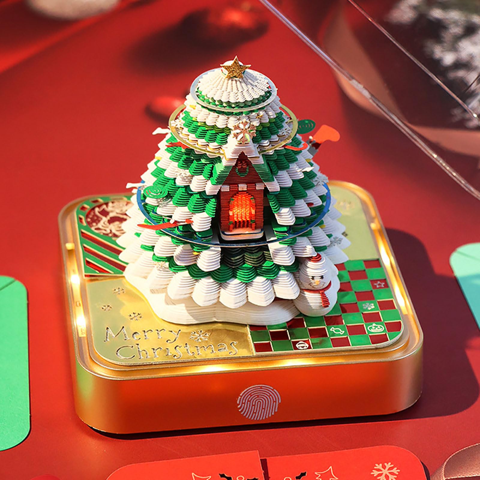 2025 Schreibtischkalender mit LED Licht, 3D Papierskulptur, weihnachtlicher Notizblock, kreative Desktop Dekoration für Zuhause, Büro, Schreibtischzubehör