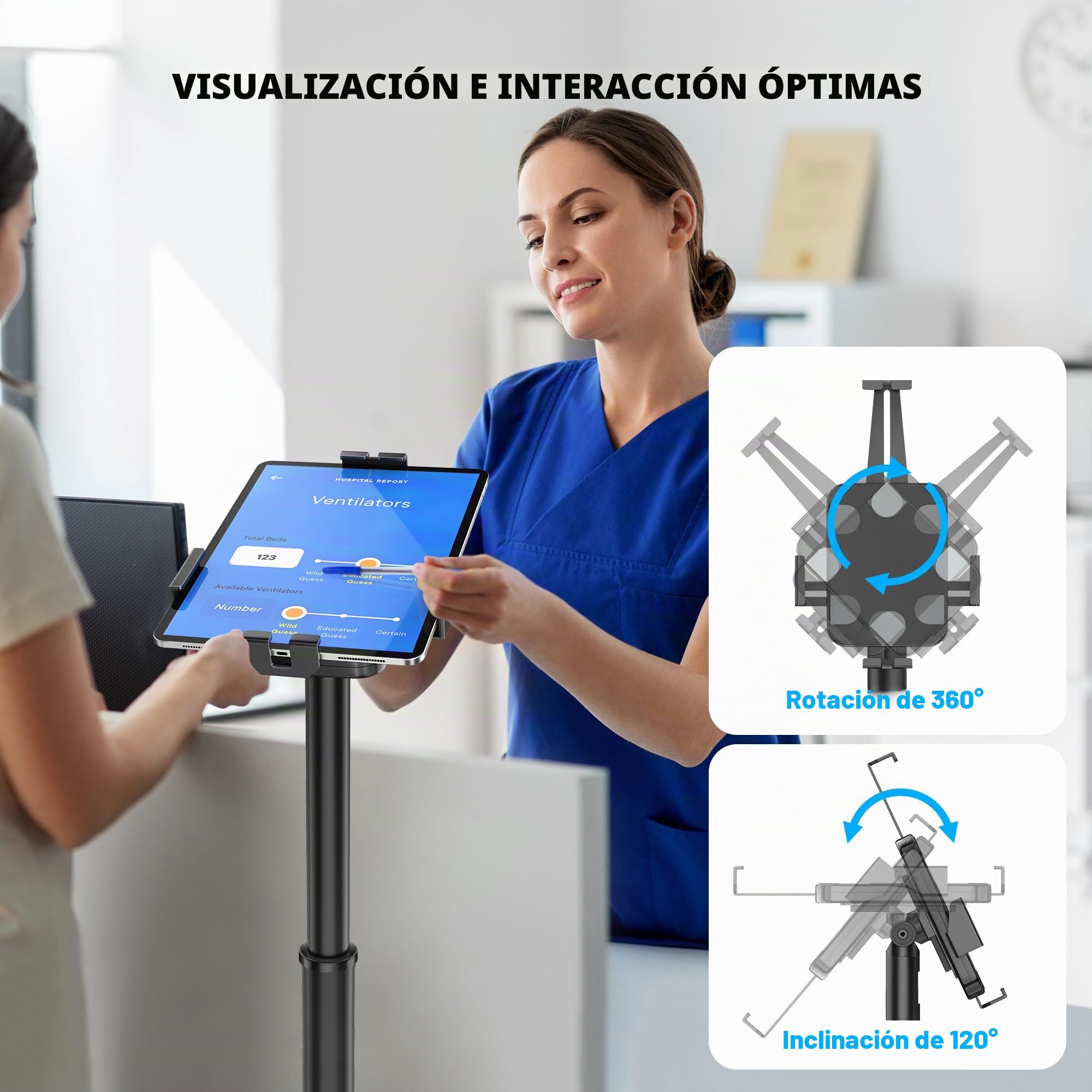 AboveTEK Soporte de Pie para iPad/Tablet TPV, Antirrobo con Cerradura, Altura Ajustable y Giro 360° e Inclinación, Base Pesada, Compatible 7,9-11 Pulgadas, para Tienda, Recepción y Punto de Venta