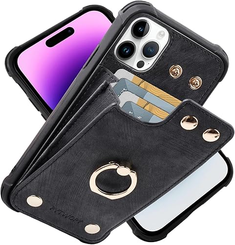 Funda tipo cartera compatible con iPhone 15 Pro con tarjetero de crédito, funda protectora de cuero a prueba de golpes para teléfono de 6.1