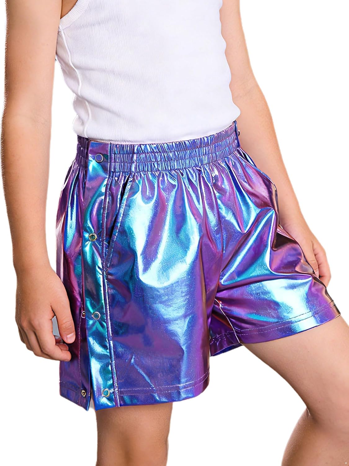 Kids Boys Girls Tear Away Shorts High Side Split Button Shorts Shiny Metallic Dance Hot Pants Climbing