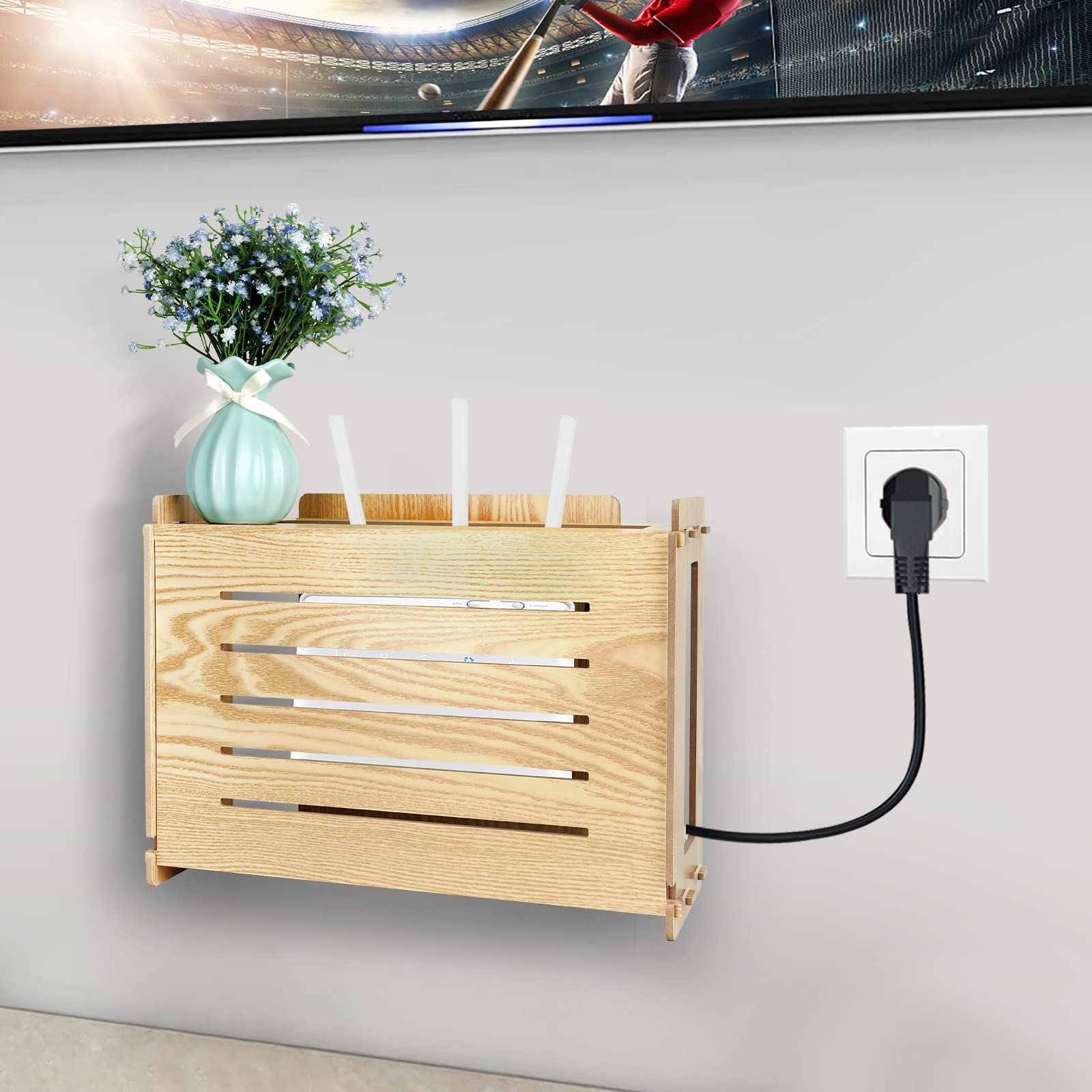 Estante para módem WiFi, cubierta de caja de almacenamiento, regleta de alimentación, organizador de cables, organizador de ocultación, densidad de tablero de fibra, necesita ensamblaje, MDF 3