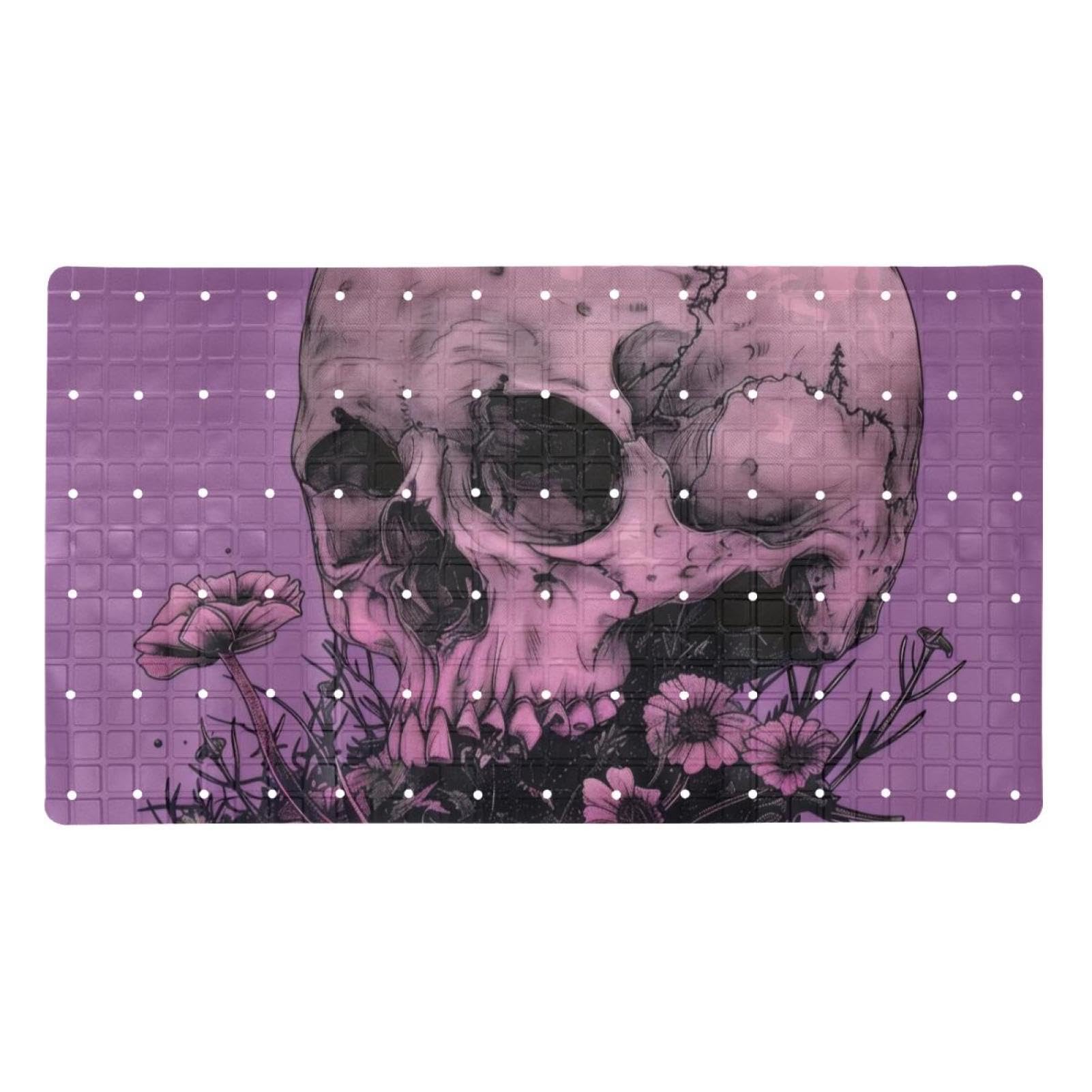 Rutschfeste Badematten für Badezimmer, rechteckig, maschinenwaschbar, 40 x 70 cm, Motiv: Totenkopf-Pilz, Mondpflanze, Violett