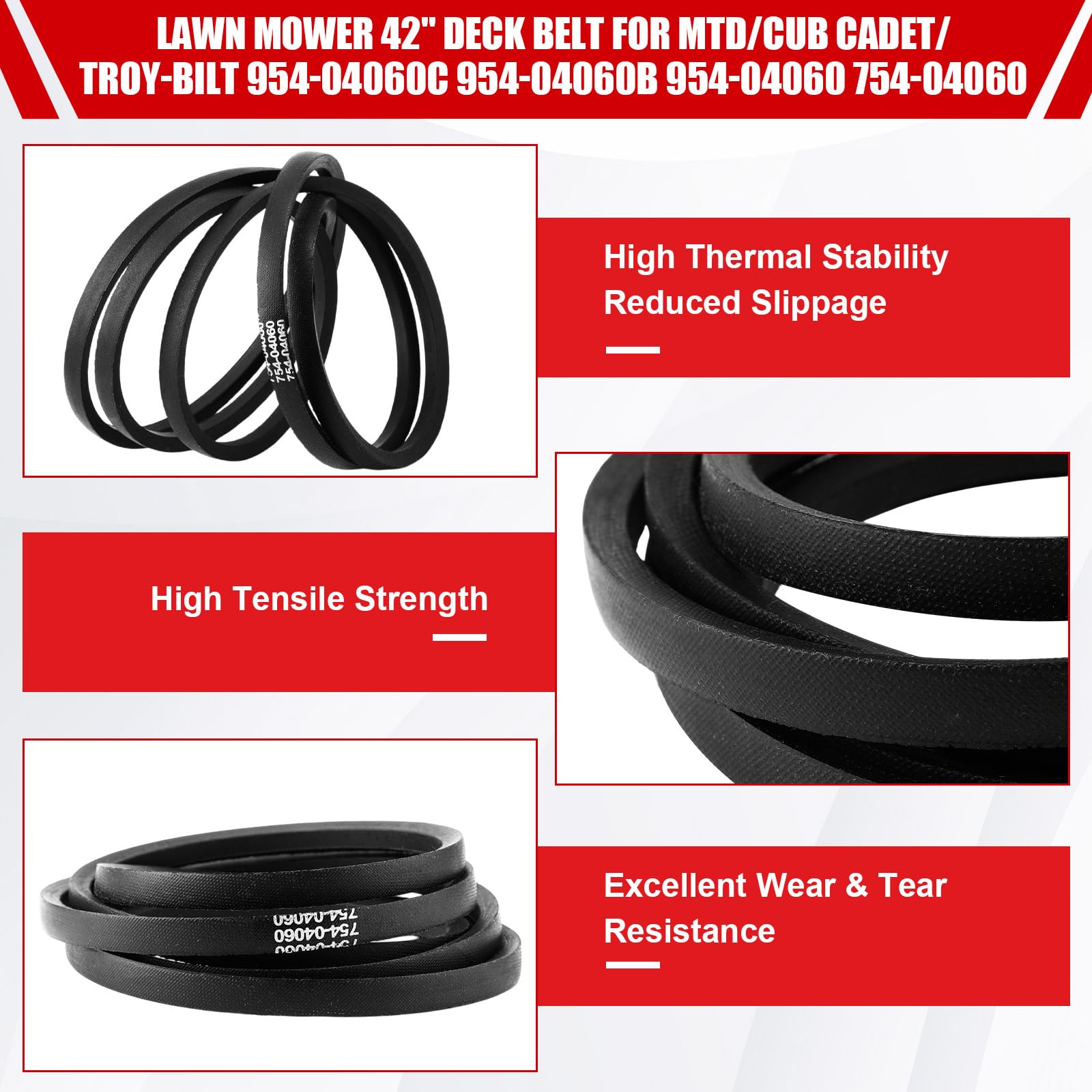 Threlaco Paquete de 2 fundas rojas para cinturón de cubierta 783-06424A-0637 de 42/46 pulgadas y cinturón de cubierta 954-04060b 954-04060c compatible con máquinas MTD, Craftsman, Troy-Bilt