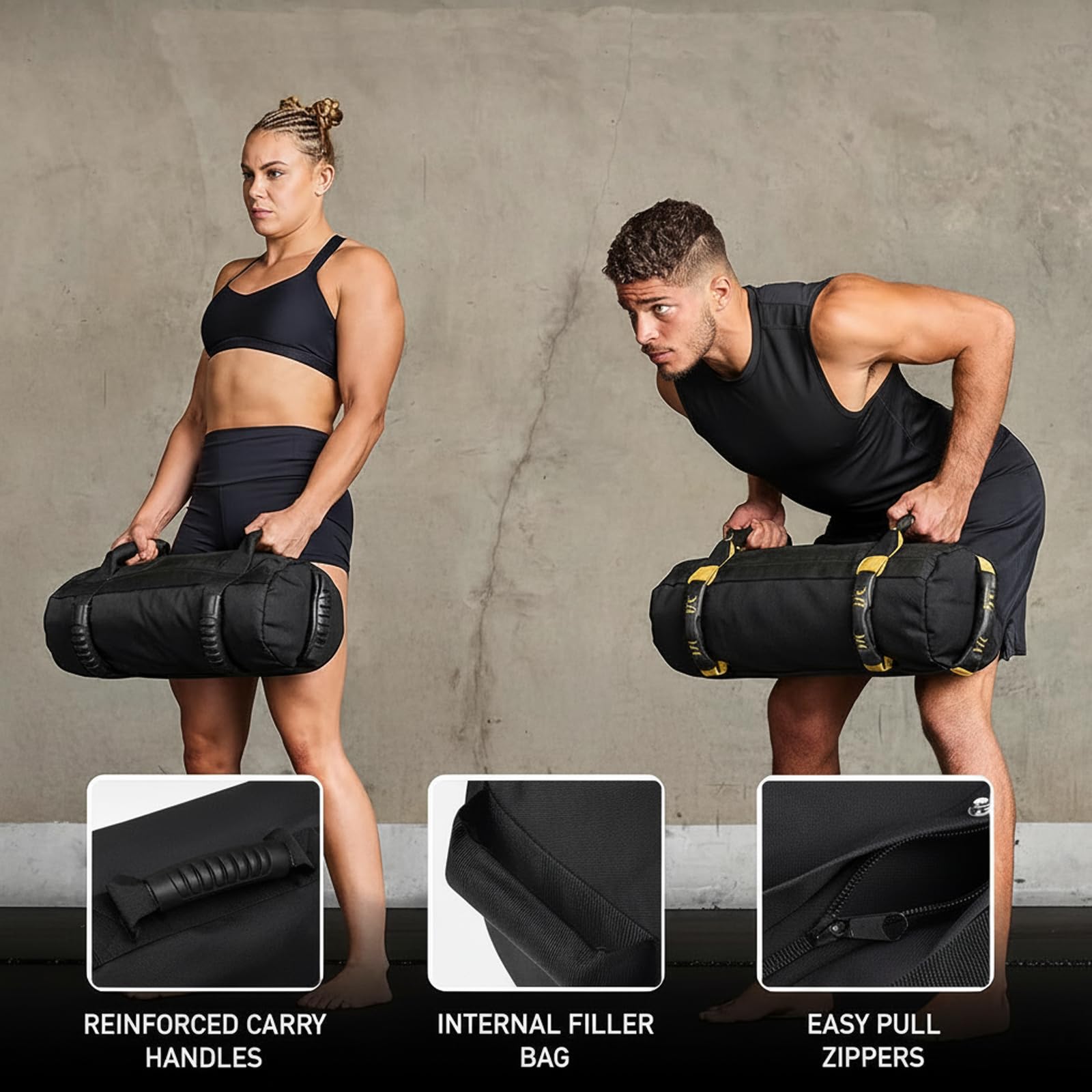 Sac de Sable Fitness Réglable Lesté avec Poignées pour Entraînement de Puissance