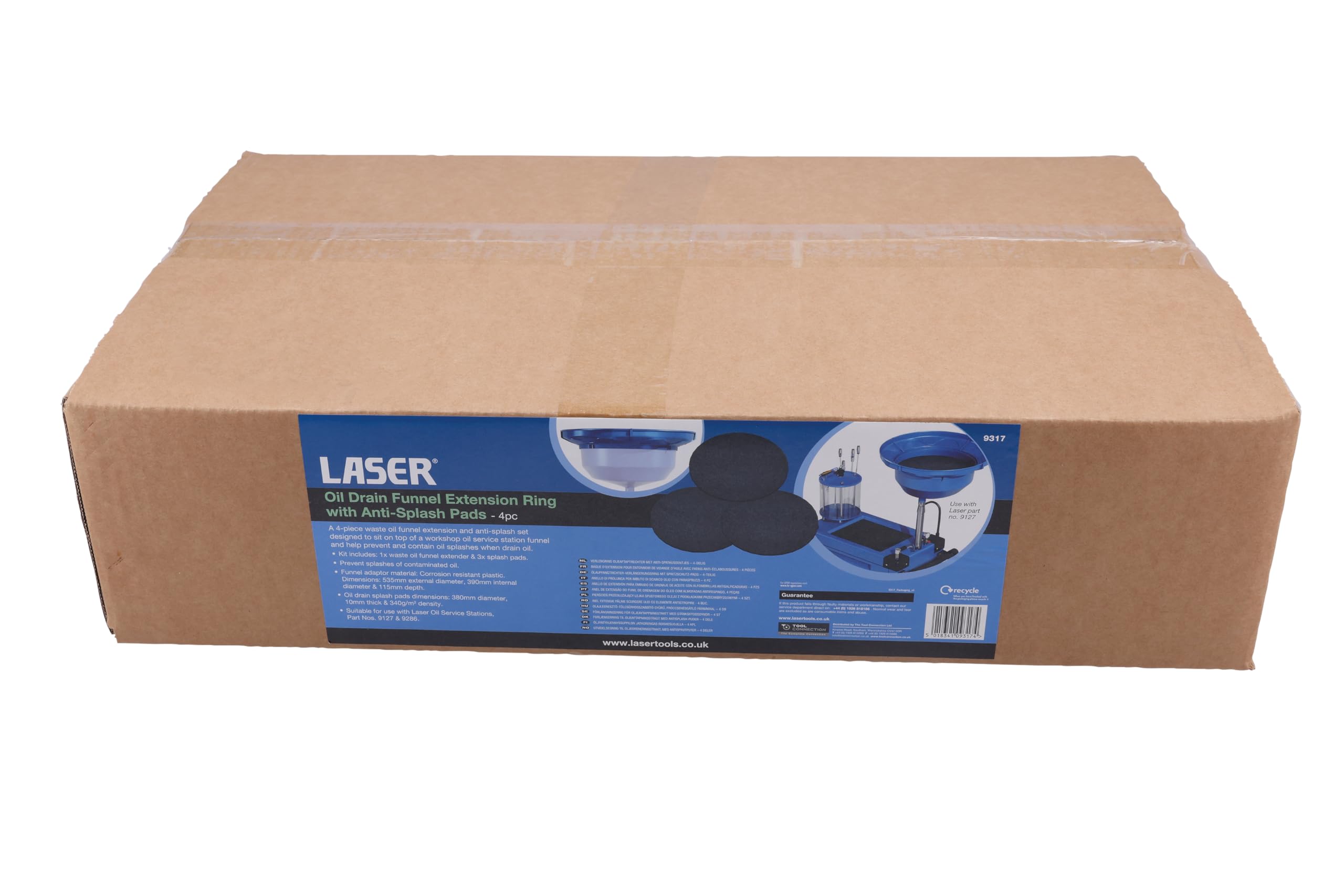 Laser 9317 - Anillo de extensión de embudo de drenaje de aceite con almohadillas antisalpicaduras, 4 unidades