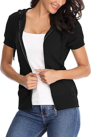 MISS MOLY Womens Zip Up Hoodie Short Sleeves Hooded Jacket Casual Lightweight Sweatshirt with Pockets