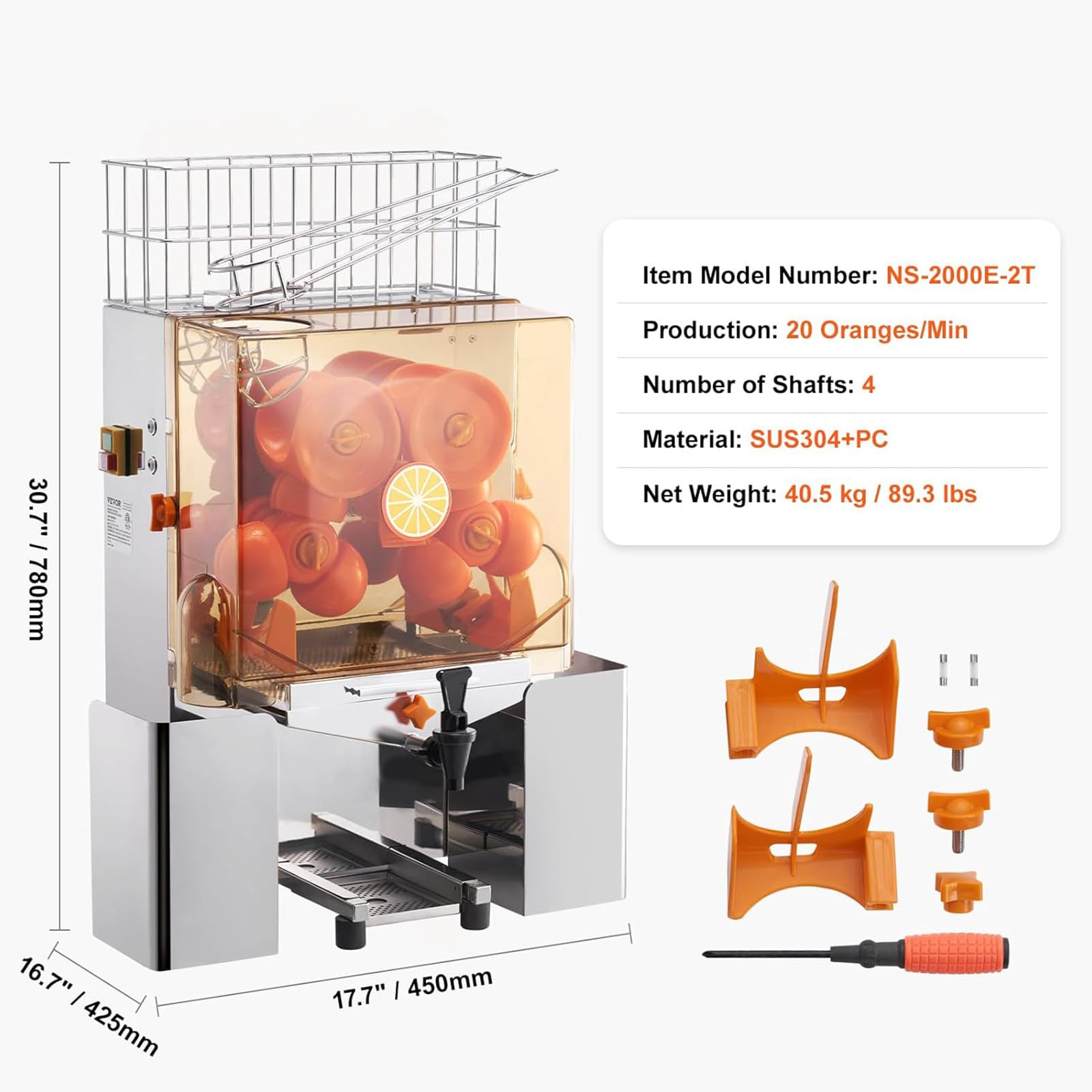 Machine à jus d'orange automatique commerciale,Avec robinet,Presse-agrumes automatique acier inoxydable,pouvant presser 20 oranges par minute,avec boîte filtre extractible,2seaux récupération