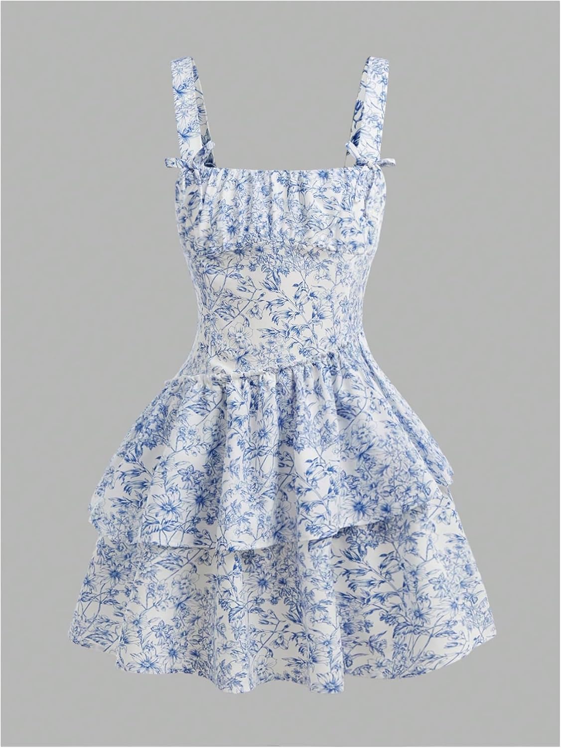 Floerns Girl's Cute Bowknot Floral Short Dress Sleeveless Boho Tiered Dresses - Image 4