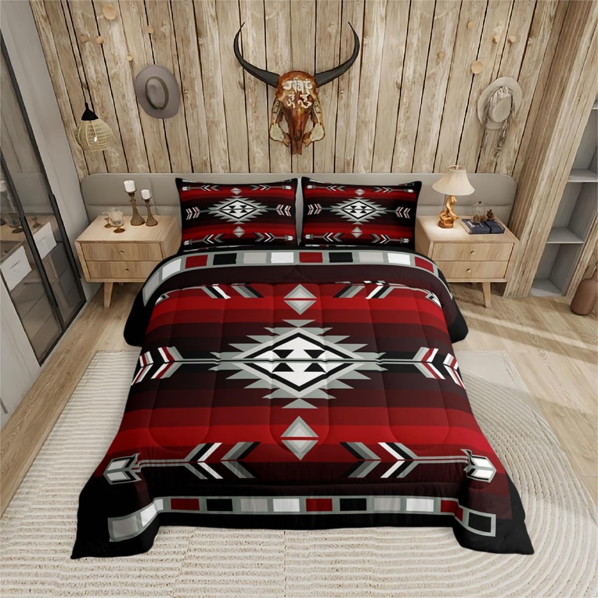 Erosebridal Rustic Western Bedding Sets King Southwestern Aztec Comforter Set for Men Boys,Farmhouse Bohemian Geometric Bedding Comforter Sets Exotic