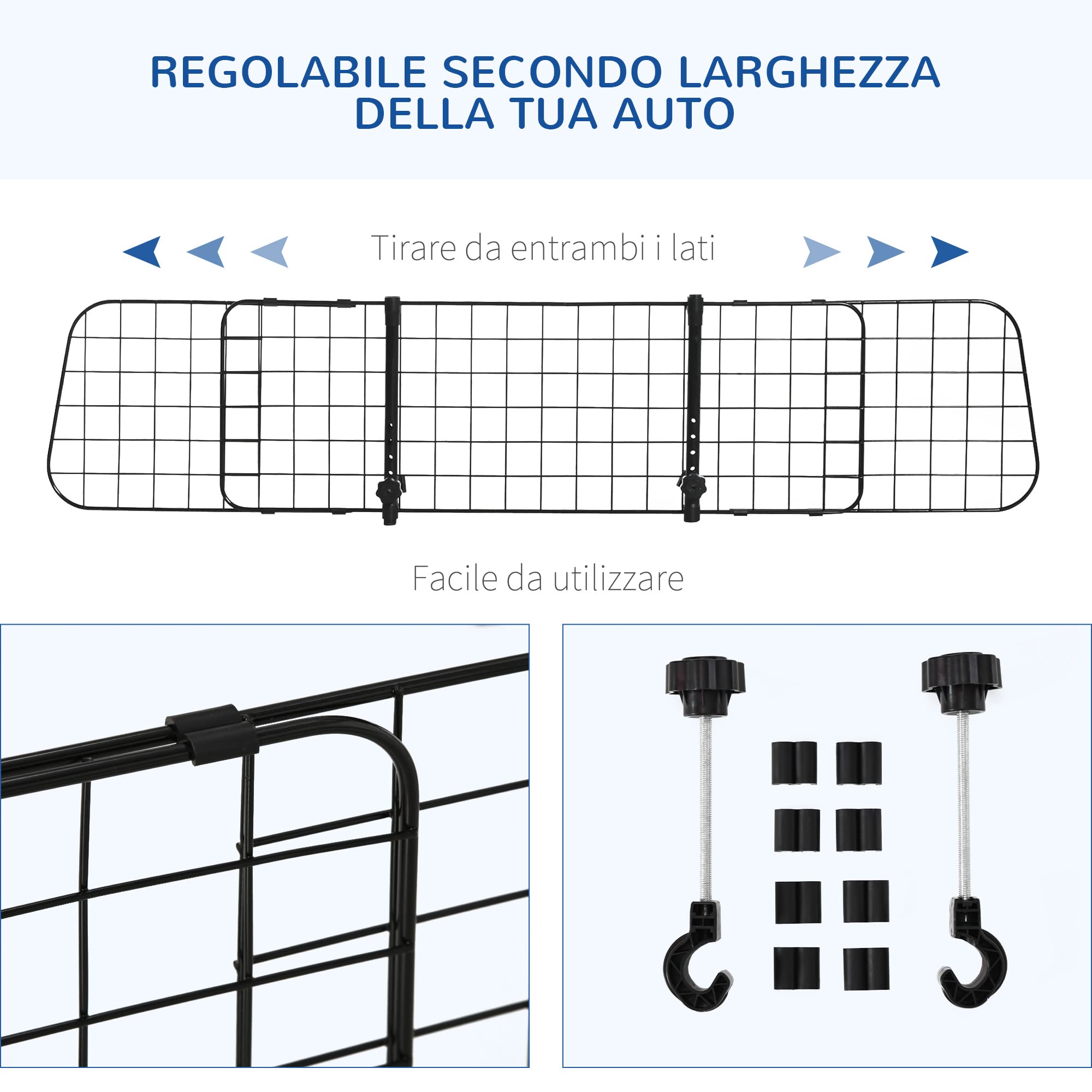 PawHut Barriera Divisore per Cani Universale per Poggiatesta Macchina Facile da Installare Regolabile 91-152cm