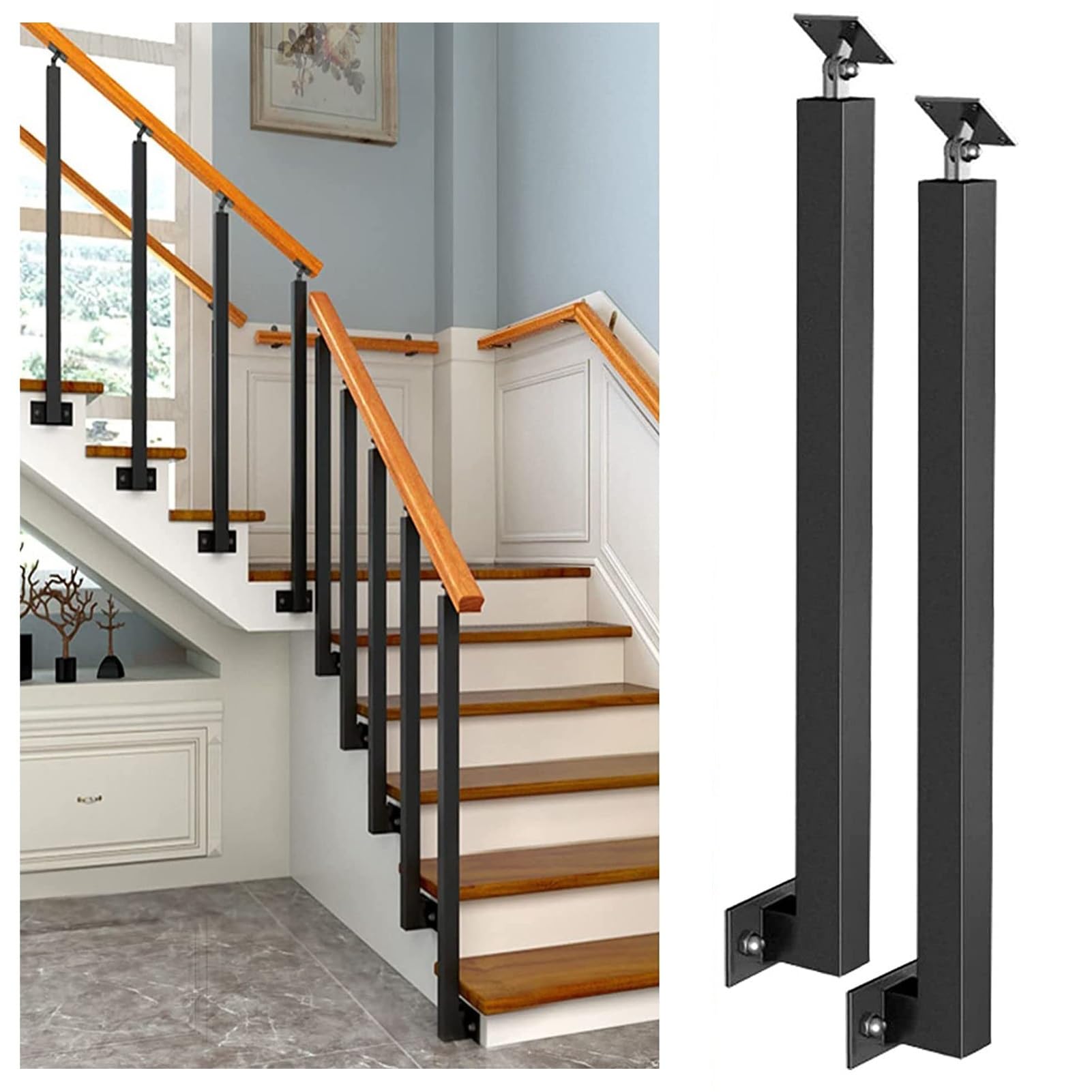 Balaustres ajustables de 85 cm para escaleras exteriores con soporte de ángulo de 270 grados