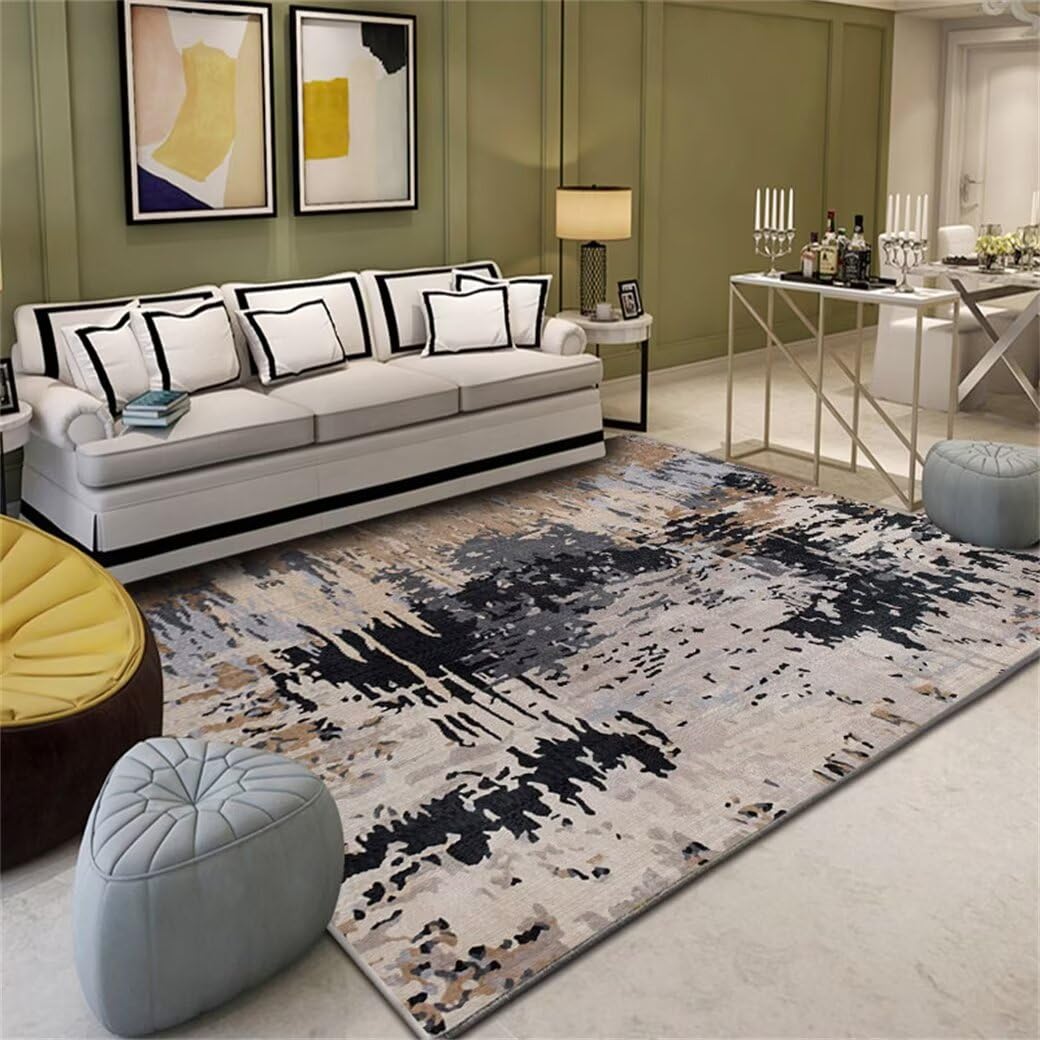 Tapis de couloir gris 120x160cm antidérapant à motif abstrait pour salon