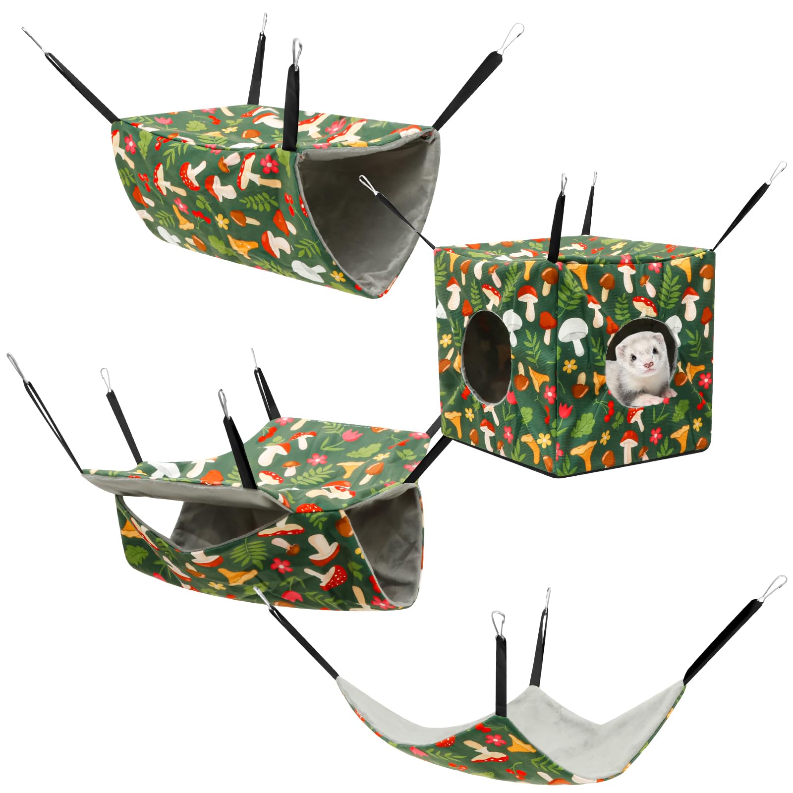 Foppla Rat Hammock,4Pcs Hamster Hammock, Washable Guinea Pig Hideout Bed Soft Ferret Hanging Nest for Chinchilla Sugar Glider Squirrel (green)