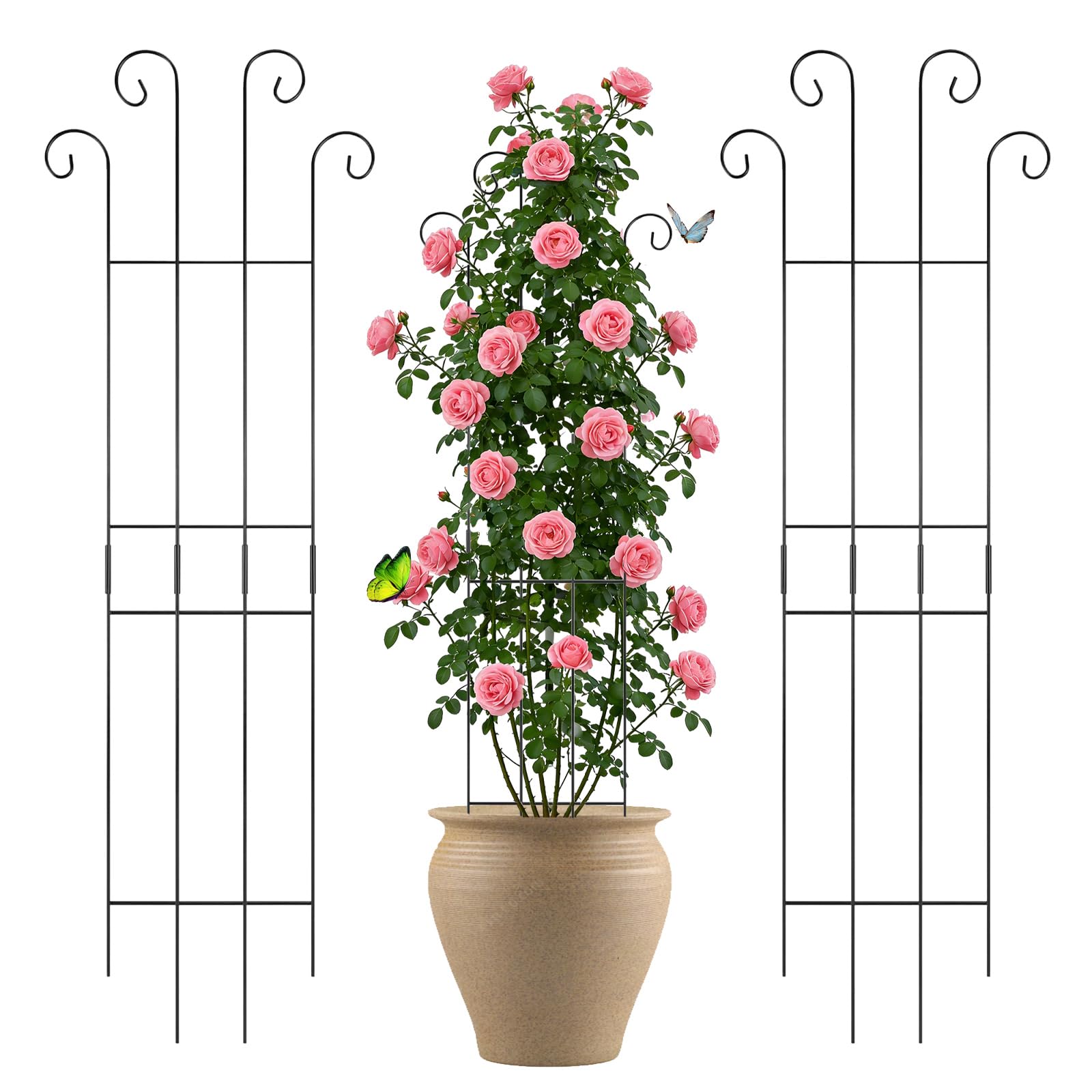 Set di 2 supporti per piante in metallo, ideali per piante rampicanti, viene fornito con 50 fascette per favorire la crescita, perfetto per giardini, balconi e uso interno (83 cm)