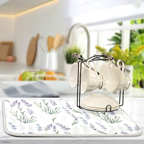 Vista 169 de Tapete de secado de platos de flores de fondo negro para encimera de cocina de 18 x 24 pulgadas, tapete de microfibra absorbente, tapete de secado