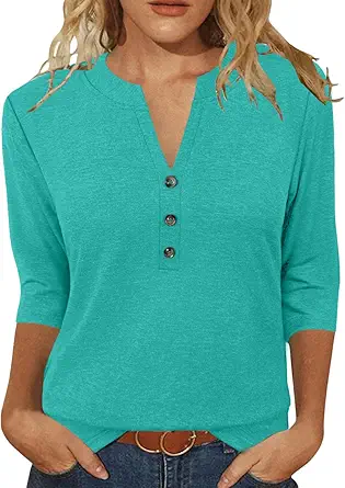Womens Tops 3/4 Sleeve V Neck Shirts Dressy Casual Tunic Blouses Summer Tees