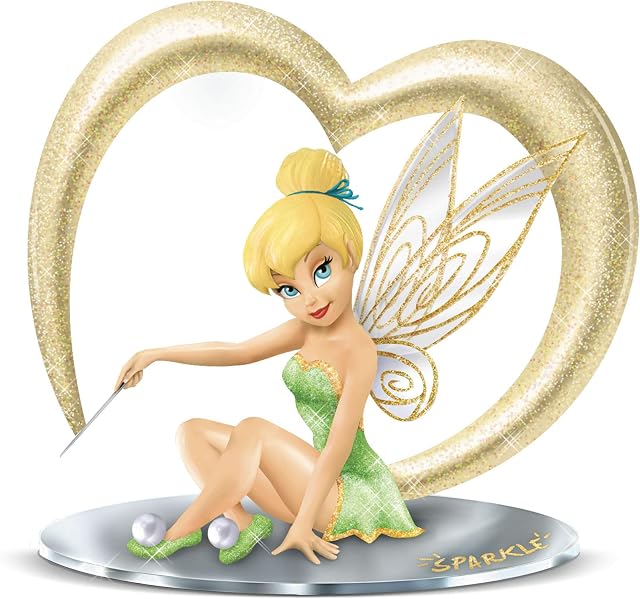 The Bradford Exchange 'She Leaves A Little Sparkle' Disney Tinker Bell Figurine  Handpainted With Crystalline Waves, Metal Wand, Glittery Heart & Mirrored Base
