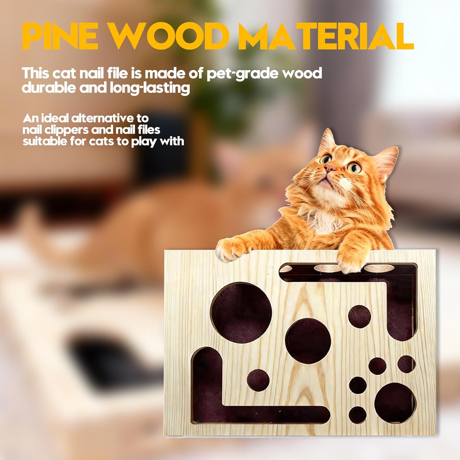 DBZ Cat Scratch Puzzle Enrichment Box, Pine Wood Cat Nail File Enrichment Box, No Need to Install Cat Nail File Box, Stress-Free Alternative to Claw Clippers