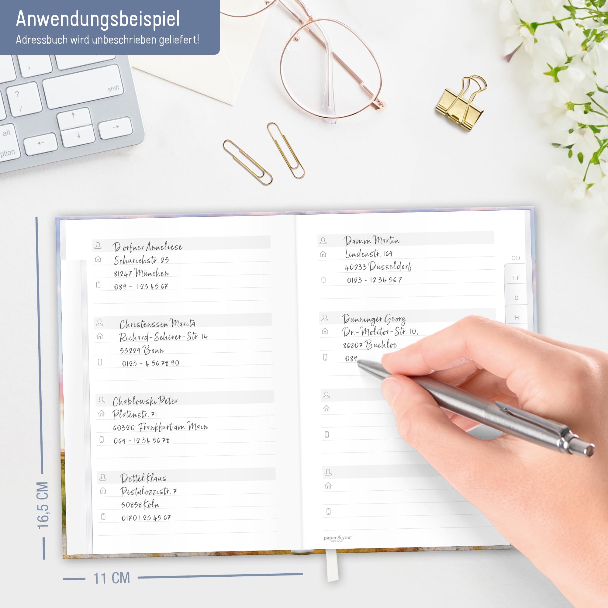 paper&you® Carnet d'adresses A6+ avec onglet A-Z papier premium 120 g/m² Phare durable