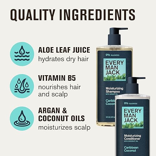 Miniatura 4 de Every Man Jack Juego de champú y acondicionador para hombre, coco caribeño, fabricado con ingredientes hidratantes alimentados por plantas como