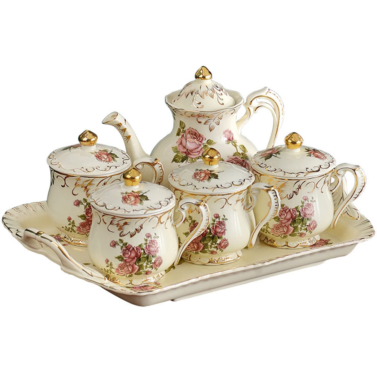 Juego De Tazas con Tapa con Bandeja para Tazas (400 Ml) 13.5 Onzas, Tazas Cappuccino Latte Mocha, Taza De Té para Fiesta, Tazas De Café De Porcelana, Juego De 5