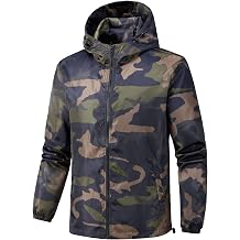 Thatrich Mens Lightweight Rain Jacket Camo Hooded Sweatshirt Waterproof Zip Up Hoodie Windbreaker Jacket for Hiking Jogging