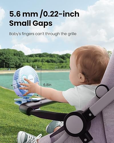 Miniatura 3 de Gaiatop Ventilador portátil con clip, funciona con pilas, pequeño y potente de 3 velocidades, silencioso de rotación de 360, mini ventilador de