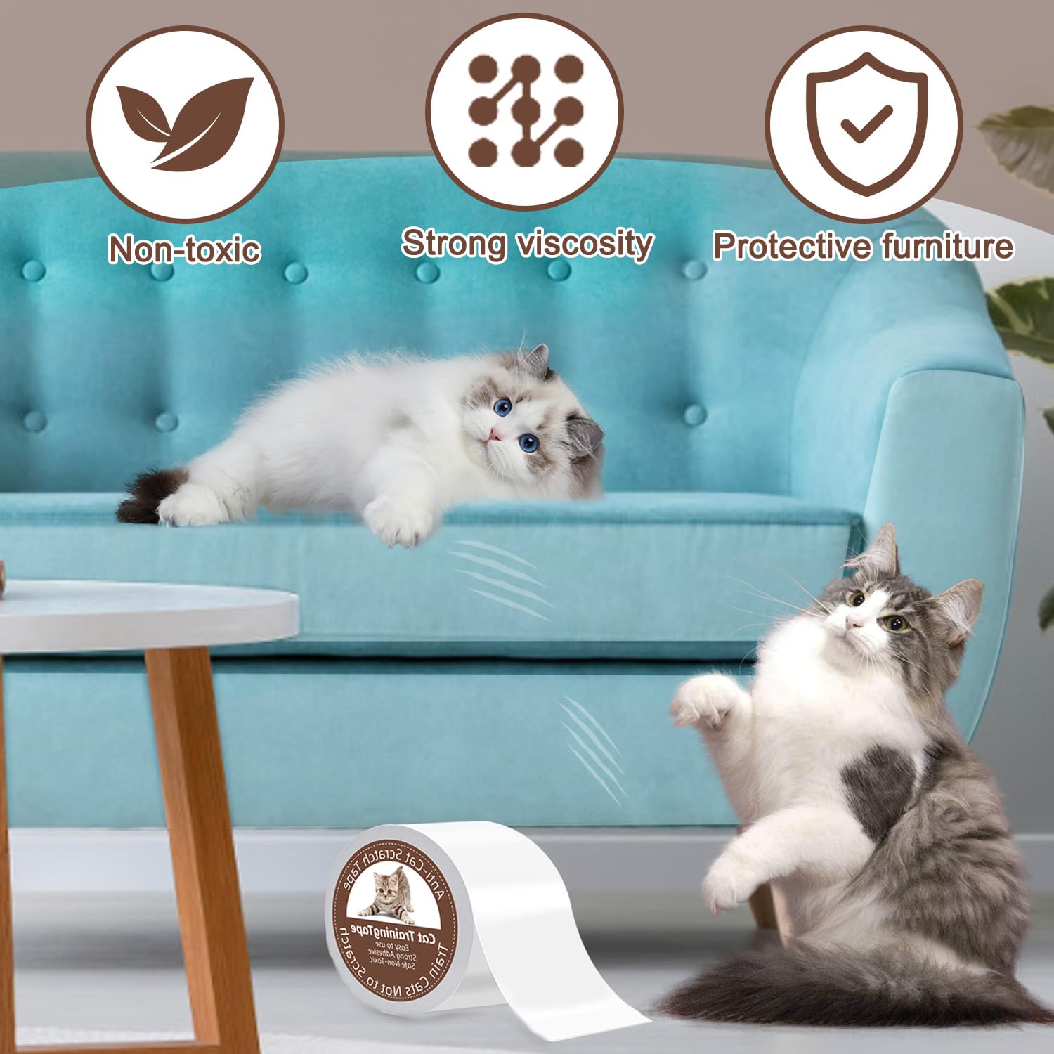 Cinta adhesiva para gatos de 4 pulgadas x 20 yardas, protector de muebles para sofá, 100% transparente de doble cara anti arañazos para gatos