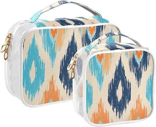 Miniatura 2 de Ikat Ethnic Clear Toiletry Bag for Traveling,2 Pack Makeup Cosmetic Bag with Zipper,Travel Bag for Toiletries,Travel Essentials 21215288